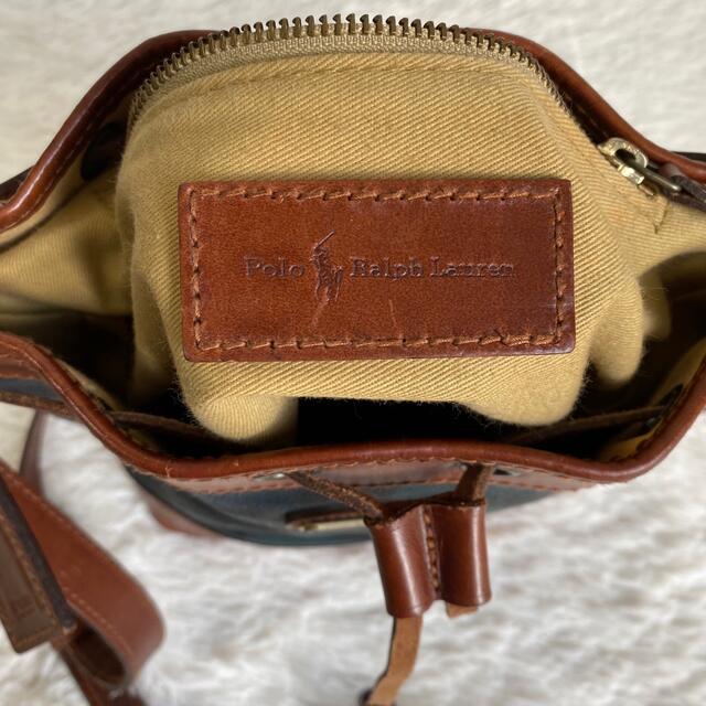 POLO RALPH LAUREN(ポロラルフローレン)のポロラルフローレン　ショルダーバッグ　チェック　レザー　革　緑　巾着　ドラム レディースのバッグ(ショルダーバッグ)の商品写真