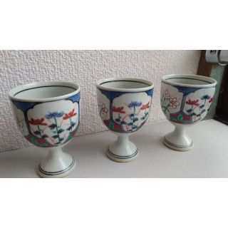 3点セット 年代不明 有田焼 庄右衛門 赤絵 染付 酒杯 酒器 色絵 花柄(グラス/カップ)
