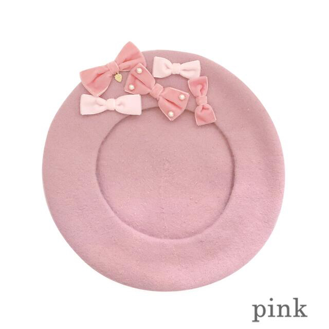 Emily Temple Cute プチリボンベレー ピンク ハンチング+ベレー帽
