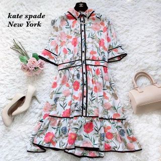 ケイトスペードニューヨーク(kate spade new york)の美品♡ケイトスペードニューヨーク　小島瑠璃子着用　ひざ丈ワンピース　花柄　14(ひざ丈ワンピース)