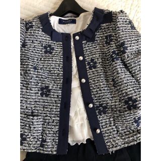 エムズグレイシー(M'S GRACY)の専用 M'S GRACY 🎀　エムズグレーシー　襟元リボン　ネイビー花柄(ノーカラージャケット)