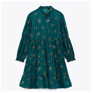 ザラ(ZARA)のZARA プリント柄ミニワンピース 花柄 ナチュラル カジュアル XS(ミニワンピース)