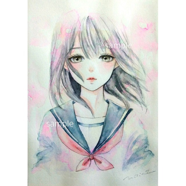 専用 手描きイラスト 春 水彩画 セーラー服 専用 手描きイラスト 春 水彩画 セーラー服