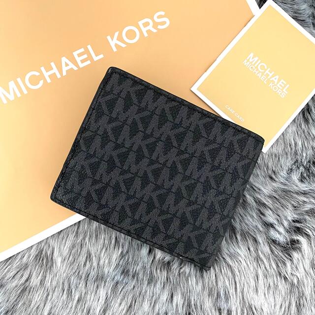 新品☆MICHAEL KORS メンズ ブラック シグネチャー 折り財布