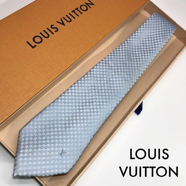 LOUIS VUITTON(ルイヴィトン)のルイヴィトン イタリア製 ネクタイ マイクロダミエ スカイブルー 肉厚 メンズのファッション小物(ネクタイ)の商品写真