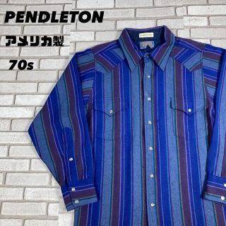 ペンドルトン(PENDLETON)のペンドルトン　70s  USA製　ウールシャツ　ストライプ  XLサイズ　S8(シャツ)