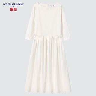 ユニクロ(UNIQLO)のユニクロ　コットンギャザーワンピース（７分袖）(ひざ丈ワンピース)