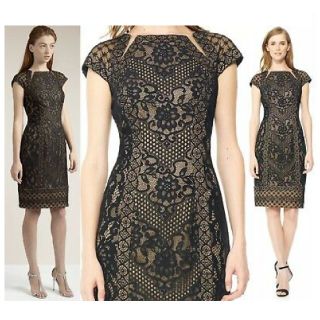 タダシショウジ(TADASHI SHOJI)のタダシジョージ　レース　ネイビー　フラワーレース　ワンピース(ひざ丈ワンピース)