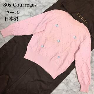 クレージュ(Courreges)の80s   レトロ　クレージュ　春セーター   刺繍　桜色ニット ゆったり(ニット/セーター)
