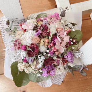 薔薇 ドライフラワー プリザーブド スワッグ ブーケ 花束 ギフトピンク系(その他)