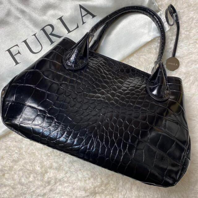 ✨美品✨ FURLA フルラ クロコ型押し エナメル ハンドバッグ