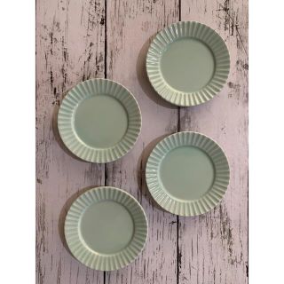 削り模様 水色4枚 小皿 丸皿 洋食器 美濃焼 オシャレ カフェ風(食器)
