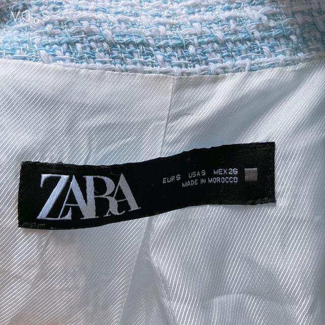 ZARA(ザラ)の(美品) ZARA ツイードセットアップ　水色　Mサイズ相当 メンズのスーツ(セットアップ)の商品写真