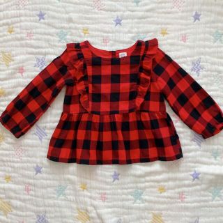 ベビーギャップ(babyGAP)の☆美品☆baby GAP☆フリルチェック長袖トップス☆ブラウス　カットソー(ブラウス)