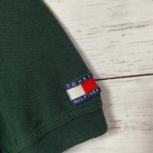 TOMMY HILFIGER(トミーヒルフィガー)の【希少デザイン】ポロシャツ☆トミーヒルフィガー刺繍ロゴグリーンビッグサイズ メンズのトップス(Tシャツ/カットソー(半袖/袖なし))の商品写真