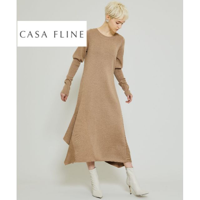 CASA FLINE カシミア ハイネックロングニットワンピース