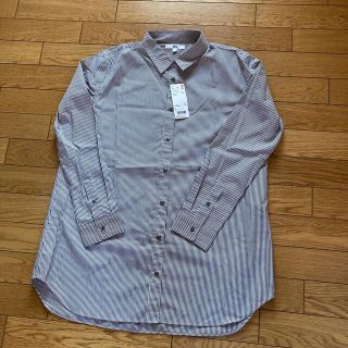 ユニクロ(UNIQLO)のユニクロ　エクストラファイン　コットンストライプ　ロングシャツ　L(シャツ/ブラウス(長袖/七分))