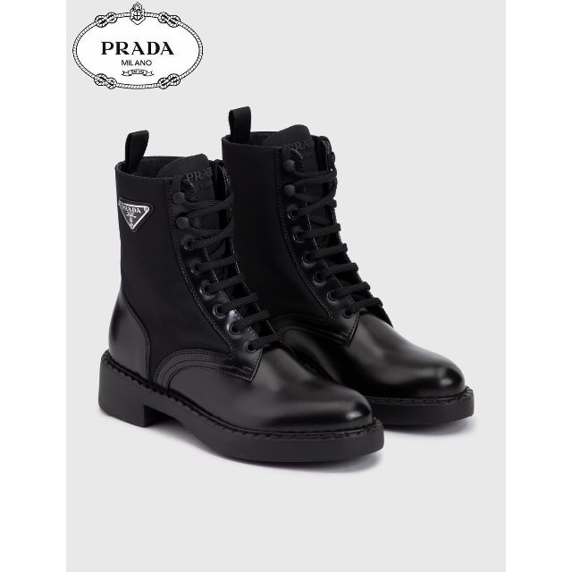 靴/シューズPRADA ブラッシュドレザーX RE-NYLON ブーツ