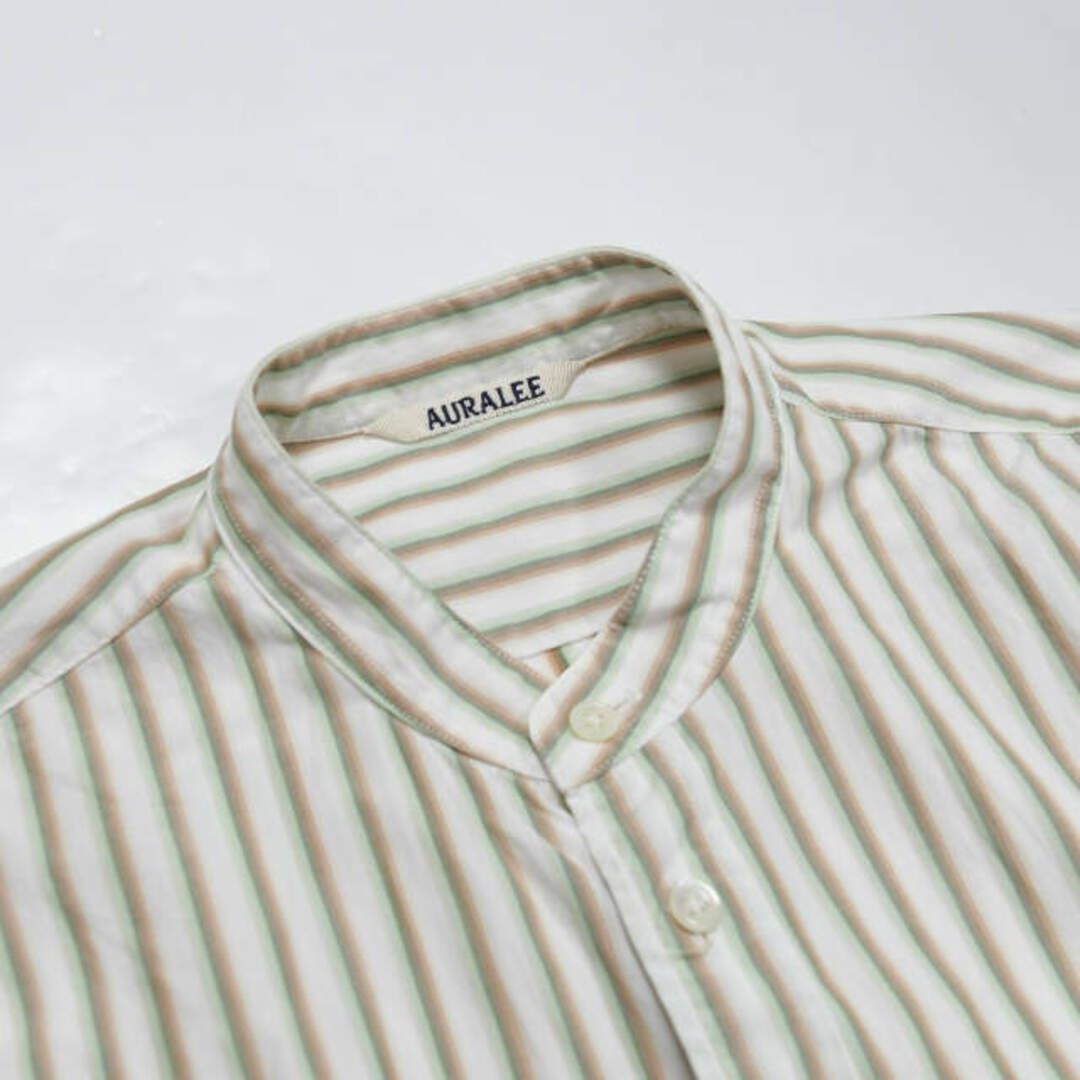 AURALEE オーラリー 19SS 日本製 WASHED FINX TWILL STRIPE SLEEVELESS SHIRTS  フィンクスコットンストライプノースリーブシャツ A9SS02TS 0 ホワイト/グリーン トップス【中古】【AURALEE】