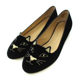 シャルロットオリンピア(Charlotte Olympia)のシャーロットオリンピア キティ フラット バレエシューズ ネコ 24cm 黒(バレエシューズ)