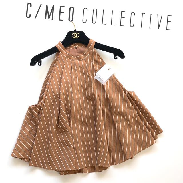 C/MEO COLLECTIVE(カメオコレクティブ)の【CAMEO COLLECTIVE】ホルターネックブラウス ストライプ ブラウン レディースのトップス(シャツ/ブラウス(半袖/袖なし))の商品写真