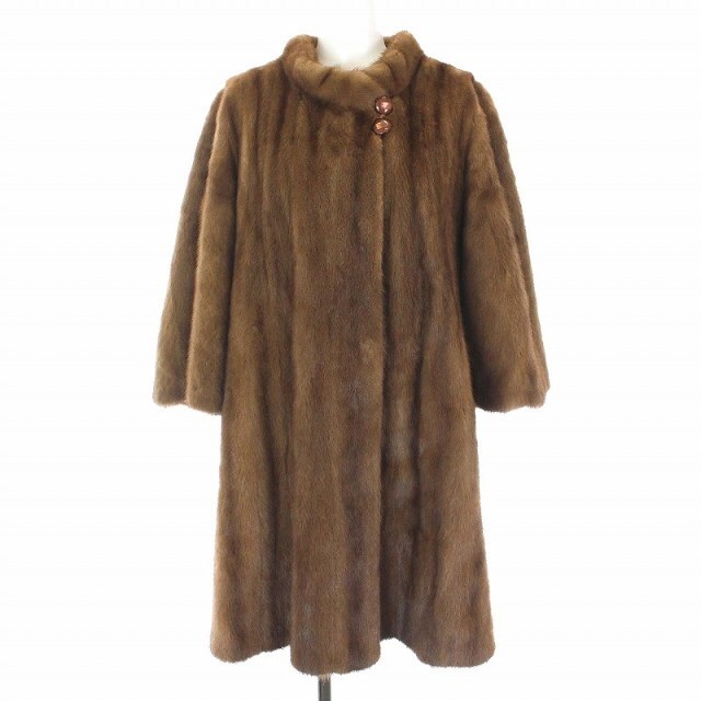 エンバ 毛皮 コート シェアード パールベージュミンク ファー 七分袖 11 茶 毛皮+ファーコート
