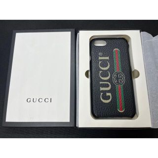 グッチ(Gucci)のGUCCI グッチレザー ロゴプリント iPhone7/8ケース ブラックマルチ(iPhoneケース)