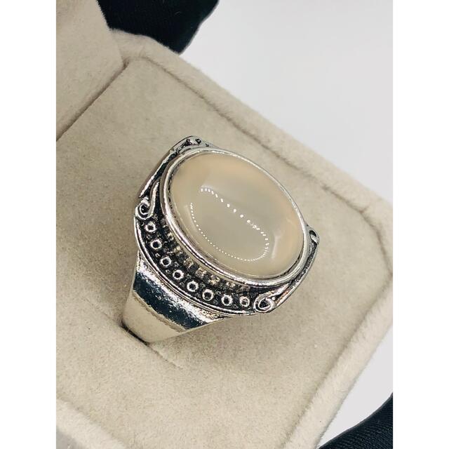 saleグレーアゲート指輪 灰色瑪瑙指輪 レトロなパワーストーン指輪 002 メンズのアクセサリー(リング(指輪))の商品写真