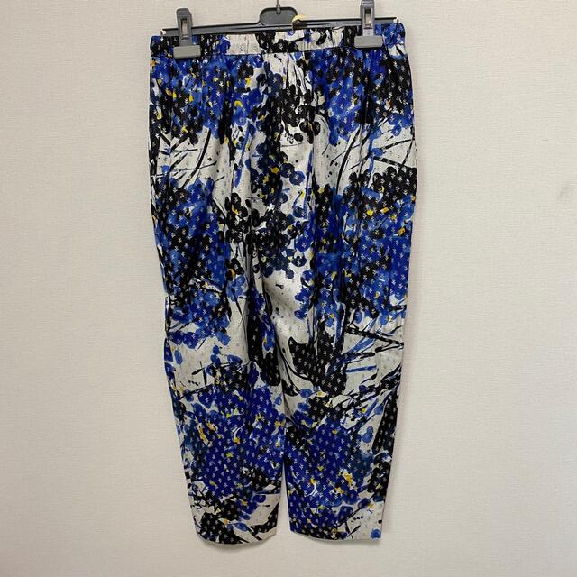 美品!DRAWER.花柄シルクパンツ.36.白青黒シルバー.
