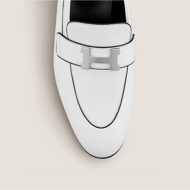 エルメスHermesシューズパンプスモカシン 《パリ》白レザーローファー