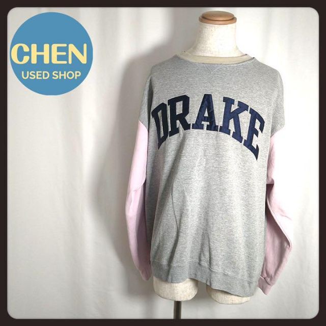 【US】カレッジロゴスウェット　DRAKE ビッグシルエット　XL ワッペン