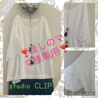 スタディオクリップ(STUDIO CLIP)の美品✨studio CLIP✨サラッと着られる 袖がレースで女性らしいトップス(カットソー(長袖/七分))