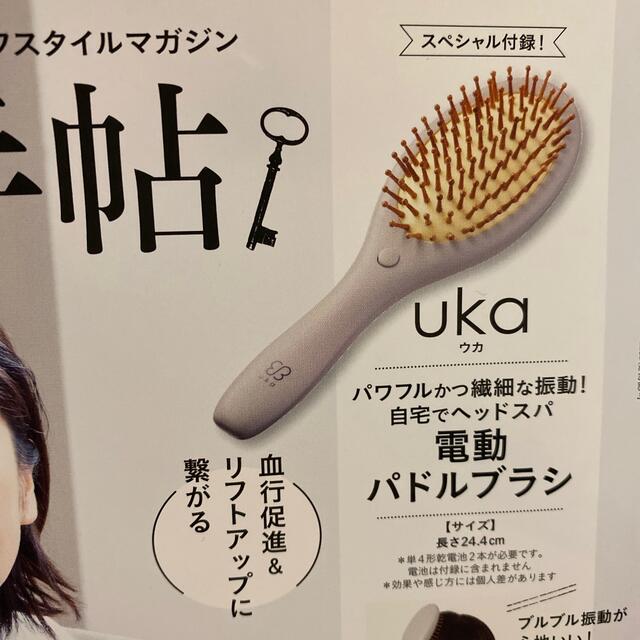 宝島社(タカラジマシャ)の大人のおしゃれ手帖 2022年 4月号 【雑誌 付録】 ウカ  電動パドルブラシ コスメ/美容のヘアケア/スタイリング(ヘアブラシ/クシ)の商品写真