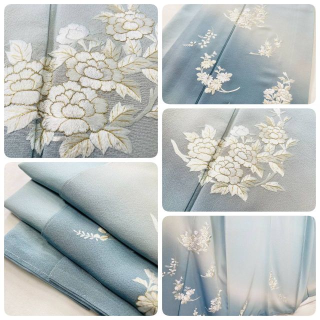 未使用 総刺繍 手刺繍 訪問着 花柄 金糸 水色 ブルー 白 863の 未使用 総刺繍 手刺繍 訪問着 花柄 金糸 水色 ブルー 白 863の