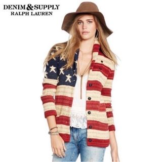 デニムアンドサプライラルフローレン(Denim & Supply Ralph Lauren)の美品 正規 S ラルフローレン アメリカンフラッグ ショール カーディガン(カーディガン)