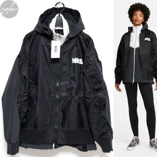 サカイ(sacai)の新品 21AW ナイキ サカイ レイヤード ボンバー ジャケット 黒 MA-1(ブルゾン)