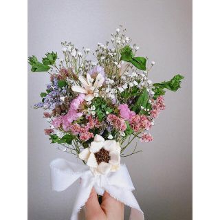 パインフラワーと小花いっぱいスワッグ(ドライフラワー)