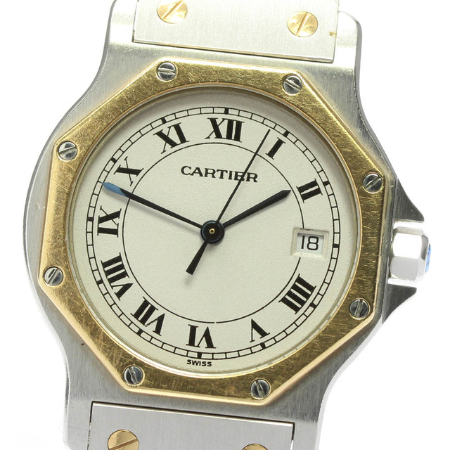 ホットセール - Cartier ベルトジャンク☆【CARTIER】カルティエ メンズ【ev20】 クォーツ デイト サントスオクタゴン 腕時計(アナログ)