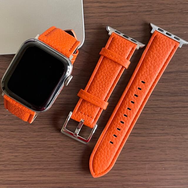 Apple Watch バンド 合皮 42 44 45mm クラシックオレンジ - ラバーベルト