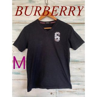 バーバリーブラックレーベル(BURBERRY BLACK LABEL)のBURBERRY Vネック サイズ2 おしゃれロゴ シンプル(Tシャツ/カットソー(半袖/袖なし))