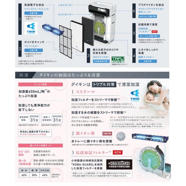 DAIKIN(ダイキン)のダイキン　空気清浄器　ストリーマ　ACK 70X-w   スマホ/家電/カメラの生活家電(空気清浄器)の商品写真