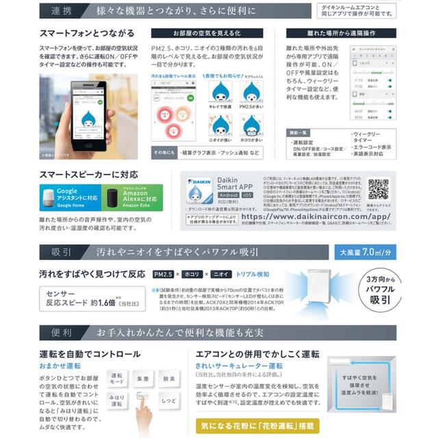 DAIKIN(ダイキン)のダイキン　空気清浄器　ストリーマ　ACK 70X-w   スマホ/家電/カメラの生活家電(空気清浄器)の商品写真