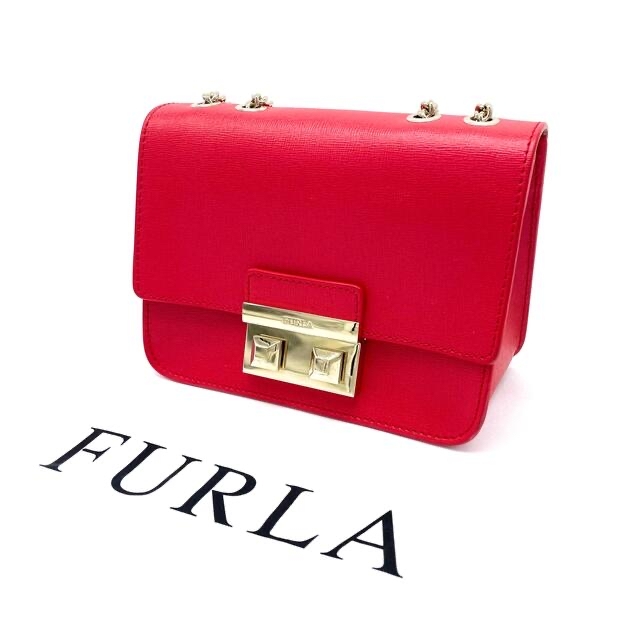 FURLA メトロポリス MINI ショルダーバッグ ポシェット レザー レッド-