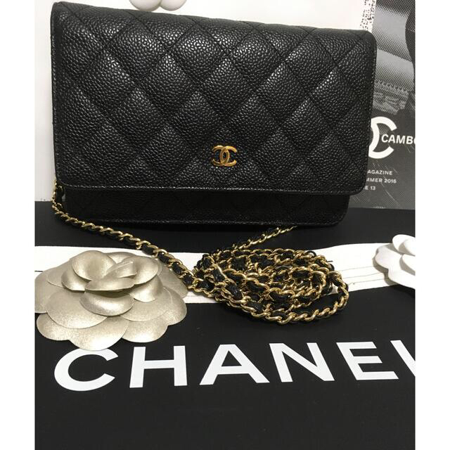 正規品 シャネル CHANEL 美品 チェーンウォレット キャビアスキン 財布