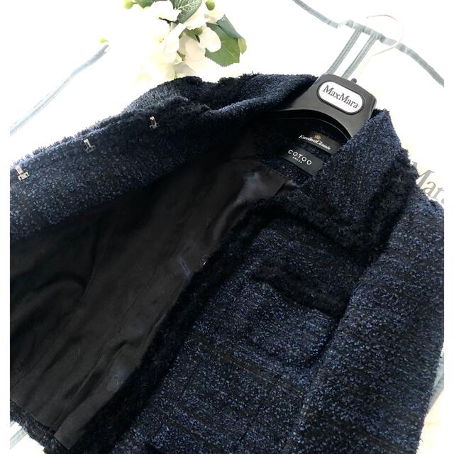 極美品‼️【コトゥーCOTOO】ブラック×ネイビー ツイードスカートスーツ