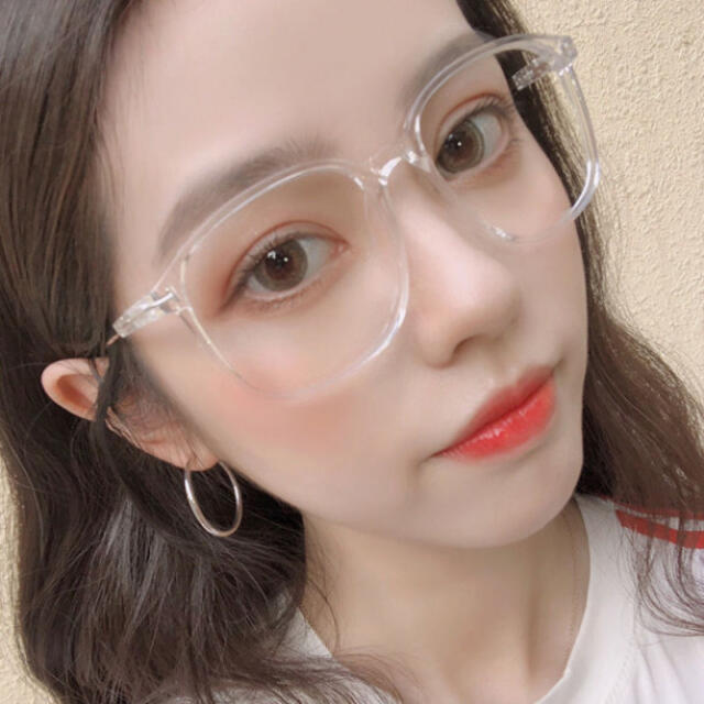 クリアメガネ 伊達メガネ ビッグフレーム ブルーライトカット 透明 韓国 小顔 レディースのファッション小物(サングラス/メガネ)の商品写真