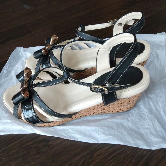 サンダル　夏　OL 靴 レディース デート　リボン　黒 レディースの靴/シューズ(サンダル)の商品写真