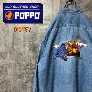 ディズニー(Disney)のディズニー☆くまのプーさんビッグキャラ刺繍デニムシャツ 90s(シャツ)