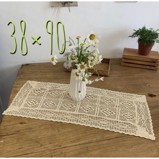 ＊大人気＊レース編みマルチクロス ベージュ ナチュラル 北欧 38×90(テーブル用品)