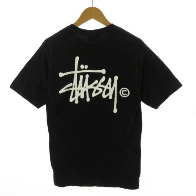 STUSSY Tシャツ 丸首 半袖 ロゴバックプリント ブラック 黒 白 S